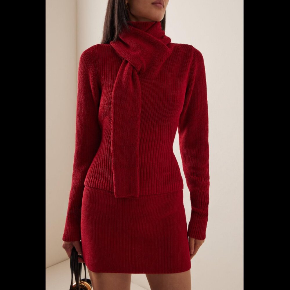 AYA MUSE Exclusive Open Back Red Knit Cotton-Blend Top size M